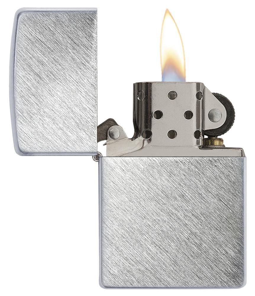 Herringbone Sweep Windproof Lighter open and lit