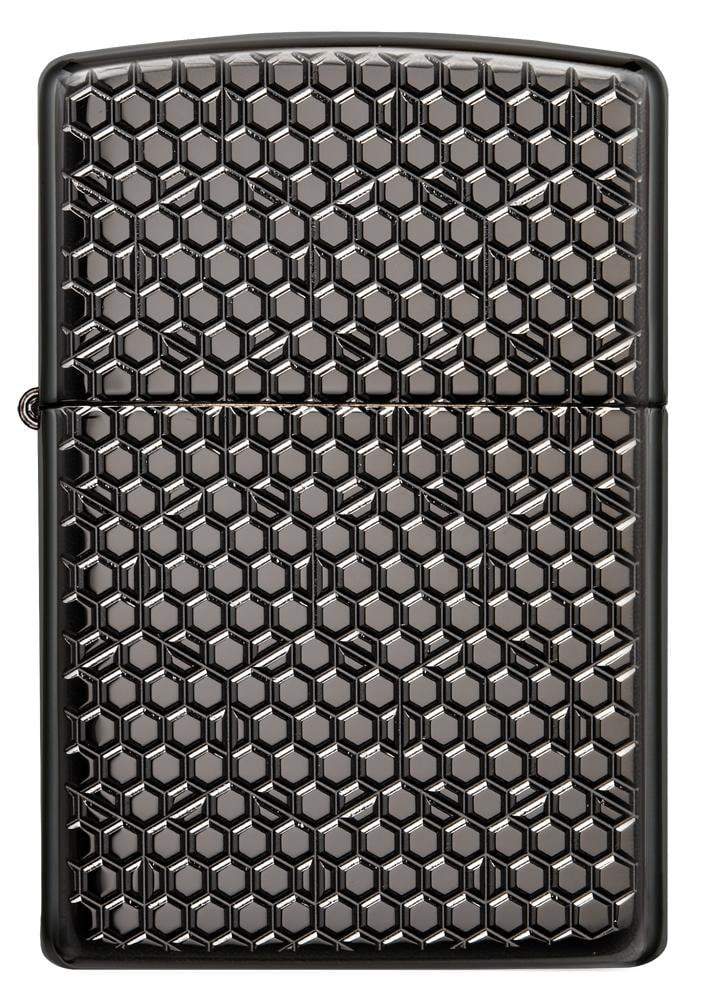 Front view of Hexagon Design Black Ice Windproof Lighter