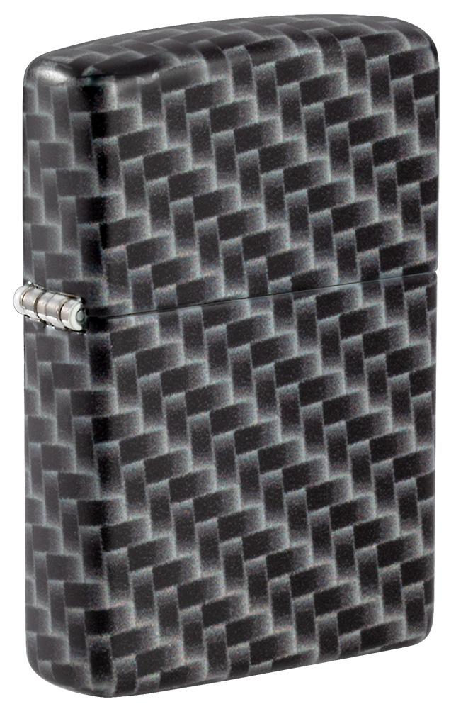 Front shot of Carbon Fiber Design Windproof Lighter standing ata 3/4 angle