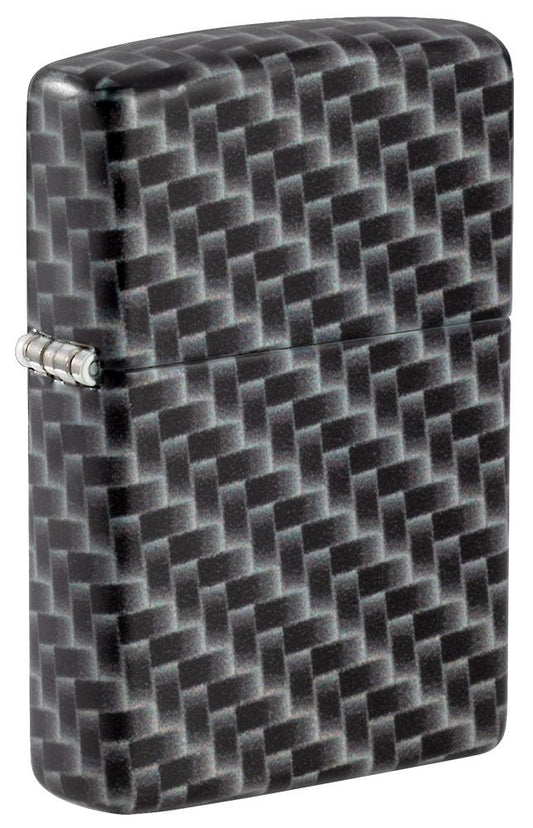 Front shot of Carbon Fiber Design Windproof Lighter standing ata 3/4 angle