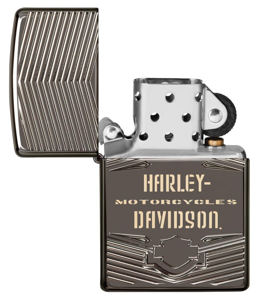 Harley-Davidson Armor Black Ice Windproof Lighter open and unlit
