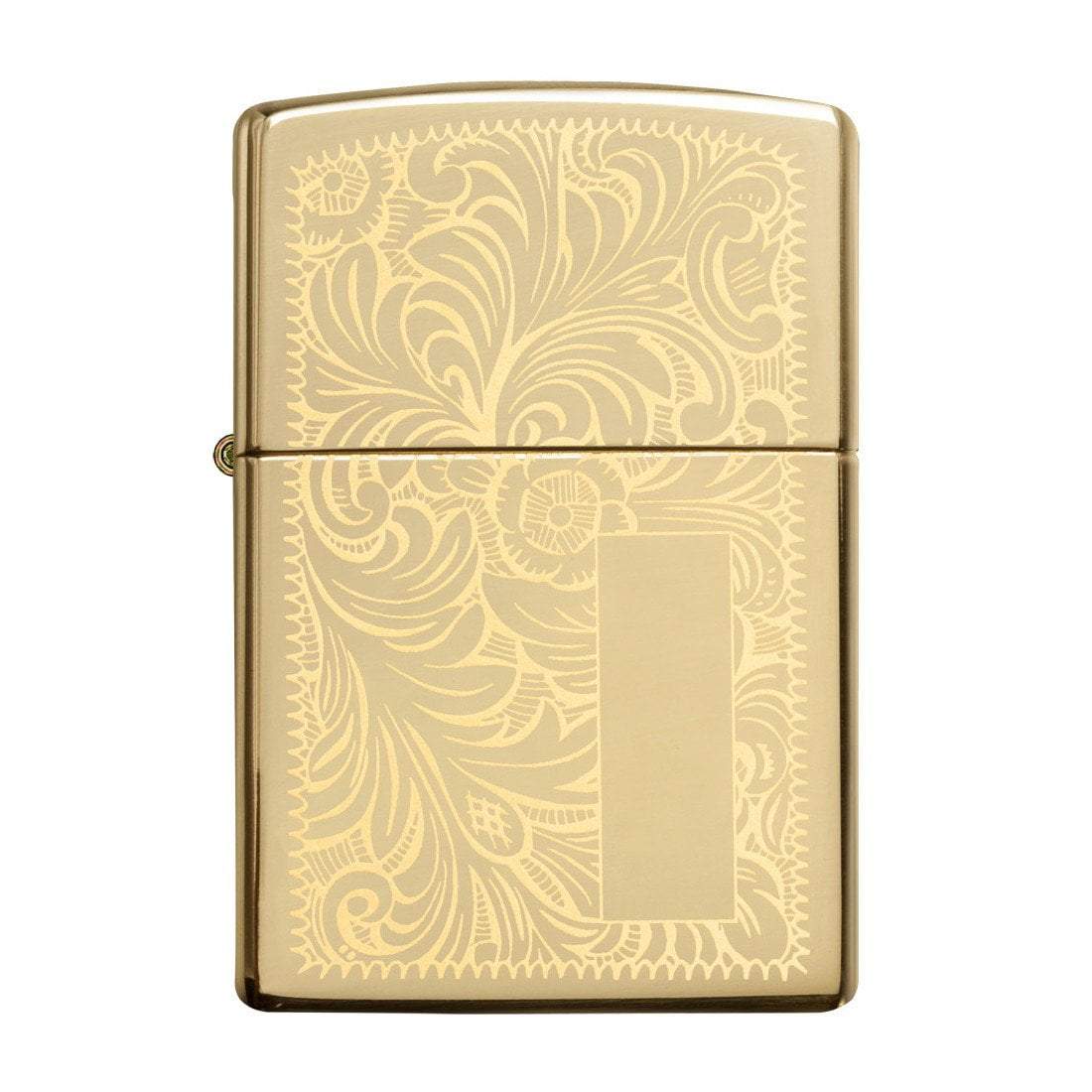 High Polish Brass Venetian Lighter with Initial Panel Front View