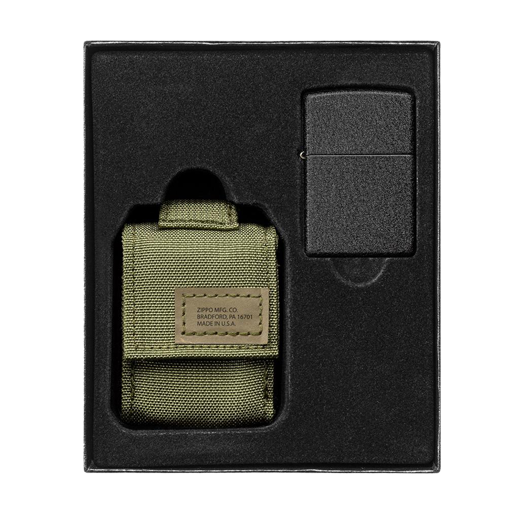 Tactical Pouch and Black Crackle Windproof Lighter Gift Set