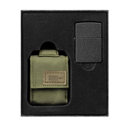 Tactical Pouch and Black Crackle Windproof Lighter Gift Set