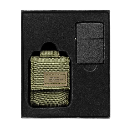 Tactical Pouch and Black Crackle Windproof Lighter Gift Set