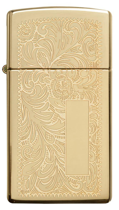 Slim High Polish Brass Venetian Windproof Lighter Front View