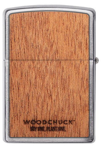 WOODCHUCK USA Mahogany Brushed Chrome windproof lighter showing the back