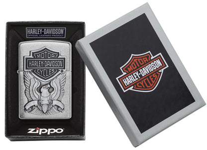 Harley-Davidson Eagle Wings Emblem Brushed Chrome Windproof Lighter in packaging