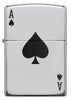 Black Ace of Spades Card High Polish Chrome Windproof Lighter Front View