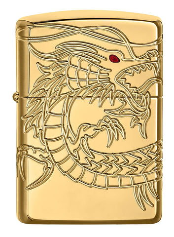 Front view of Armor® Asian Dragon 360-Degree Gold-Plate Windproof Lighter