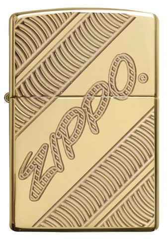29625 Zippo Coiled Deep Carve Engraving on a High Polish Brass Lighter - Front View