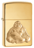 Laughing Buddha Emblem High Polish Brass Windproof Lighter 3/4 View