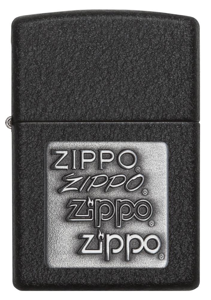 Front view of Black Crackle Silver Zippo Logo Emblem Windproof Lighter