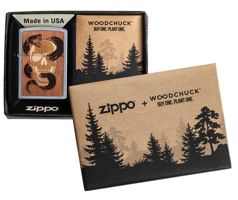 WOODCHUCK USA Skull & Snake Windproof Lighter in its packaging