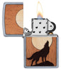 WOODCHUCK USA Howling Wolf Windproof Lighter open and lit