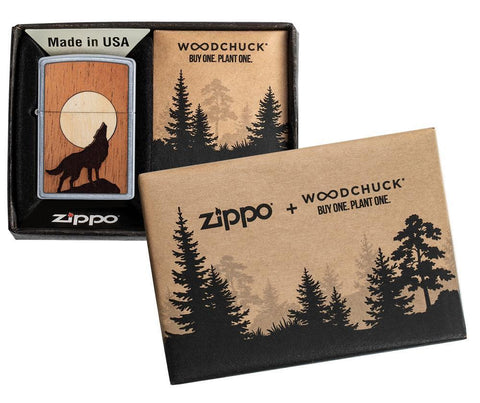 WOODCHUCK USA Howling Wolf Windproof Lighter in packaging