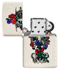 Floral Skeleton Design Windproof Lighter with its lid open and unlit
