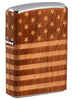 Front shot of WOODCHUCK USA American Flag Wrap Windproof Lighter standing at a 3/4 angle