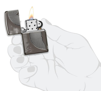 Wolf Design Armor® Black Ice® Windproof Lighter lit in hand