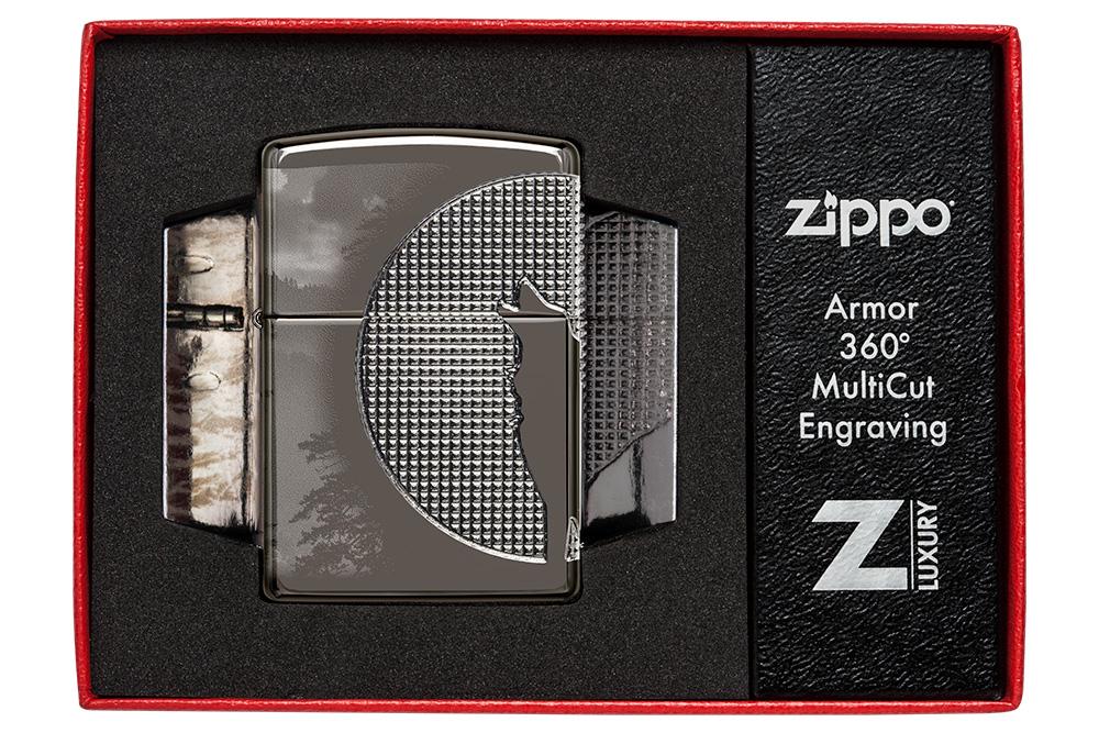 Wolf Design Armor® Black Ice® Windproof Lighter in its luxury packaging
