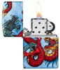 Dragon Design 540 Color Windproof Lighter with its lid open and lit