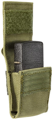 Side view of OD Green Tactical Pouch with included Black Crackle Windproof Lighter