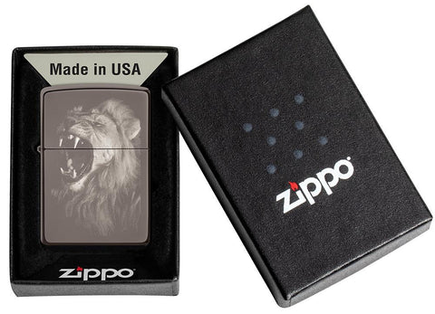 Lion Design Black Ice® Photo Image Windproof Lighter in its packaging