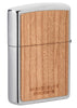 Back shot of WOODCHUCK USA Cherry Emblem Windproof Lighter standing at a 3/4 angle