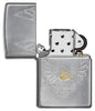 Harley-Davidson® Eagles Logo Chrome Arch Windproof Lighter with its lid open and unlit