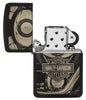 Harley-Davidson® 1941 Replica Black Crackle Windproof Lighter with its lid open and unlit