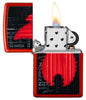 Zippo Flame Logo Design Metallic Red Windproof Lighter with its lid open and lit