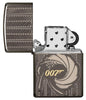 Front view of the James Bone 007 Black ice Lighter open and unlit