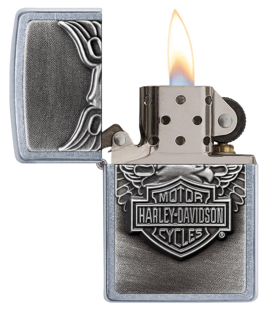 Harley-Davidson Eagle Emblem Street Chrome Windproof Lighter open and lit