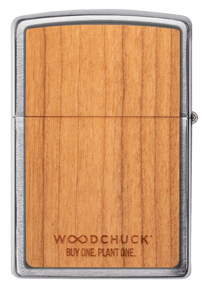 Back view of WOODCHUCK USA Cherry Tiger Head Emblem Windproof Lighter.