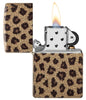 Leopard Print 540 Color Windproof Lighter with its lid open and lit